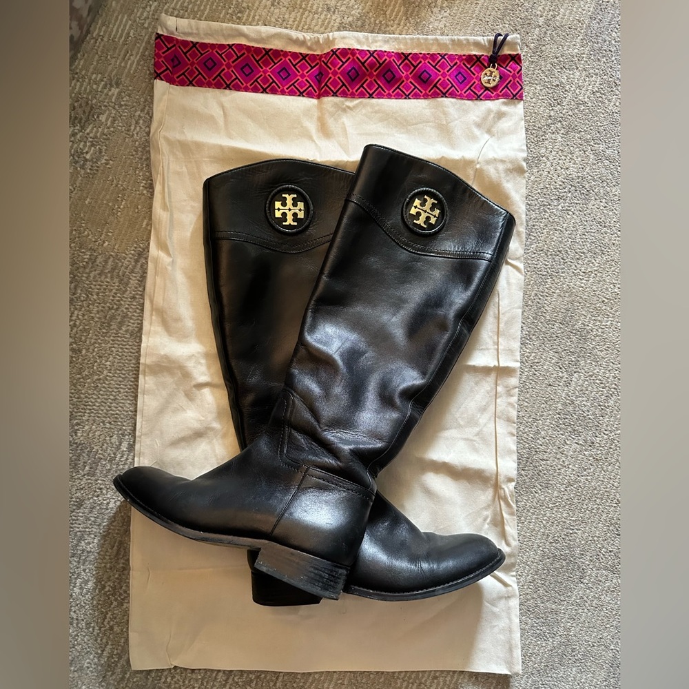 Tory Burch Ashlynn Black Leather Riding Boots